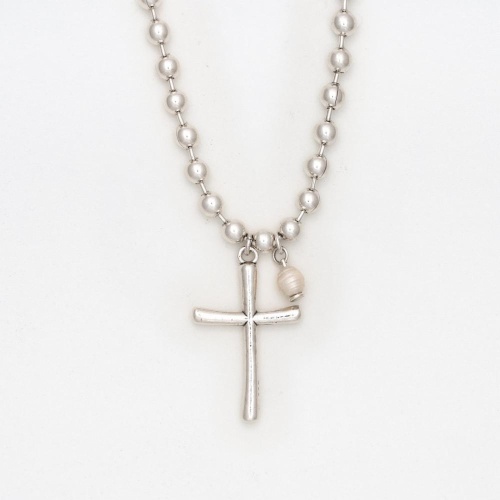 Колье Tucco, The cross, с жемчугом и подвеской-крестом, TC-TMC146 серебристый